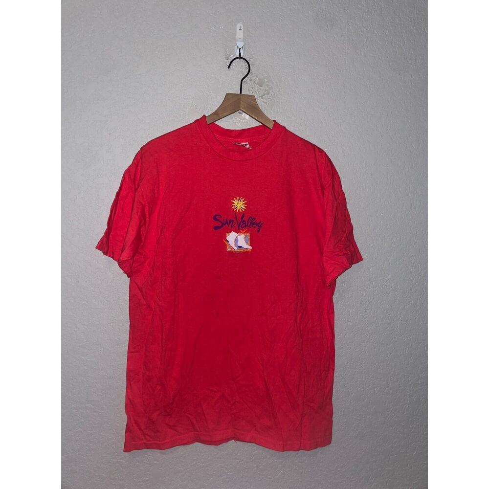 Vintage Ice Skate Shirt Sun Valley Red Tee VTG Oneita Graphic 1990s 90s Large